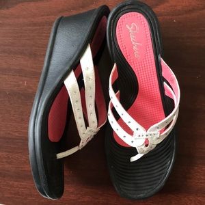 Sketchers white wedge sandals with a little bling